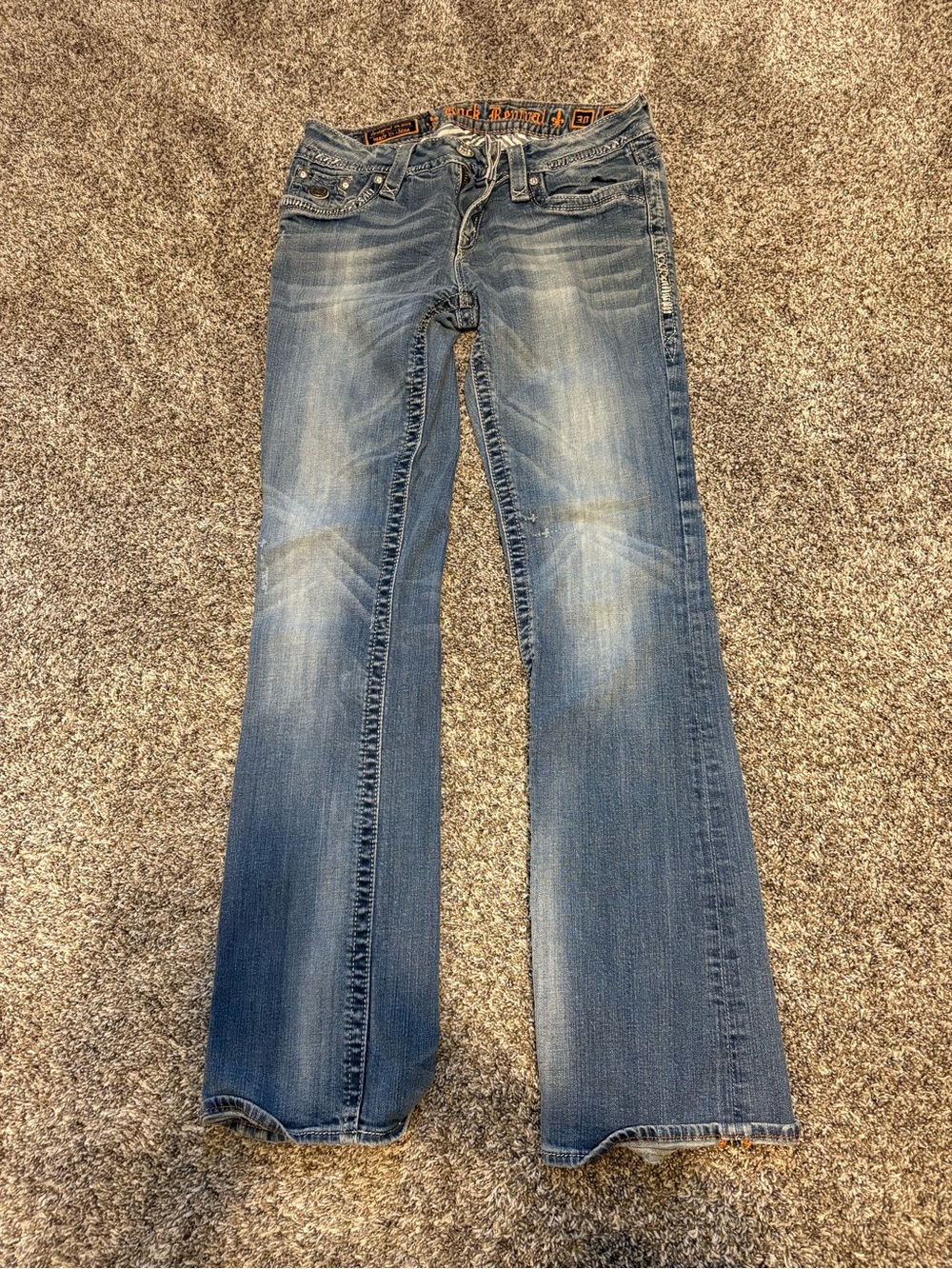 Celine Light Blue Flare Jeans with Faded Whisker Detail